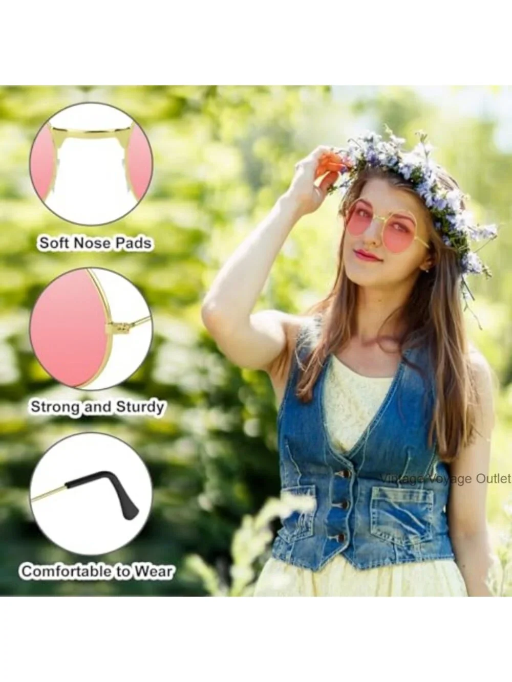 Round Metal Frame Retro Disco Sunglasses with Cleaning Cloth